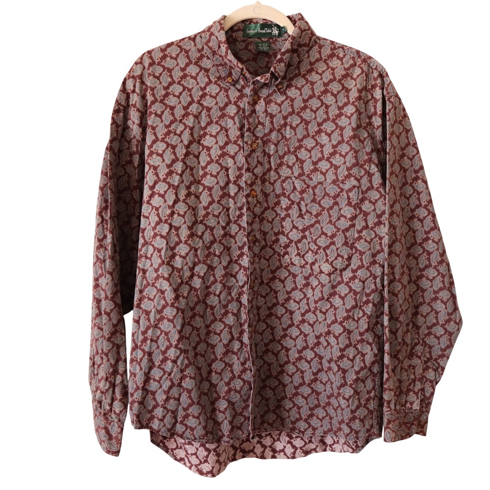 Knights Round Table Mens Burgundy Paisley Long Sleeve Button Down Shirt Size XL